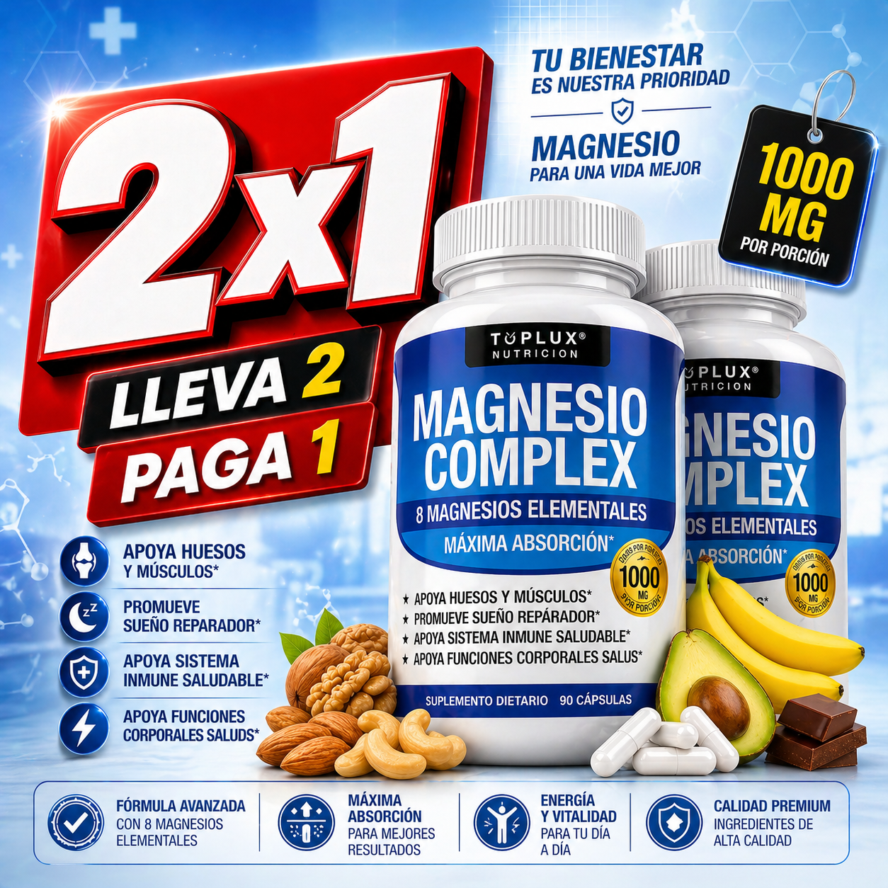 OFERTA 2X1 | Magnesio Complex™ 8 en 1 - Equilibrio Corporal Completo 1000mg